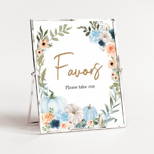 Poster Fleurs d'automne bleu Citrouille Baby shower Faveu