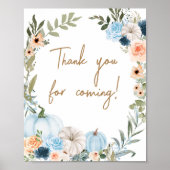 Poster Fleurs d'automne bleu Merci Citrouille pour venir (Devant)