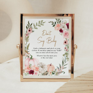 Poster Fleurs d'automne Citrouille Baby shower ne pas dir