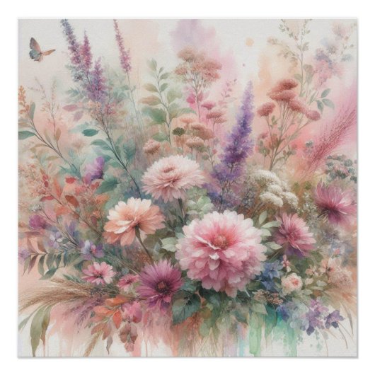 Poster Fleurs d'automne dans les couleurs pastel aquarell (Devant)