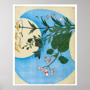 Poster Fleurs d'automne devant la Pleine lune
