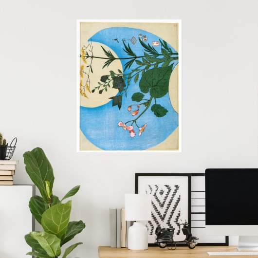 Poster Fleurs d'automne devant la Pleine lune (Bureau à domicile)