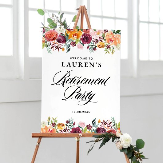 Poster Fleurs d'automne Fête de retraite florale Bienvenu