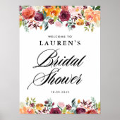 Poster Fleurs d'automne Fête des mariées florale Bienvenu (Devant)