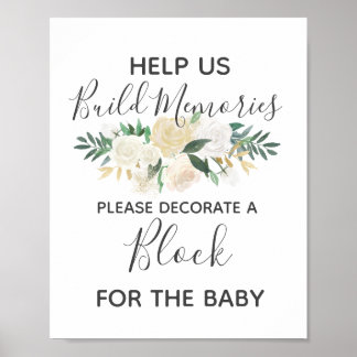 Poster Fleurs de baby shower Construire un panneau d'acti