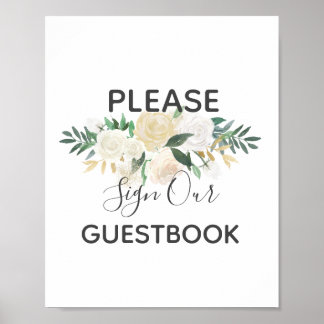 Poster Fleurs de baby shower S'il vous plaît signer notre