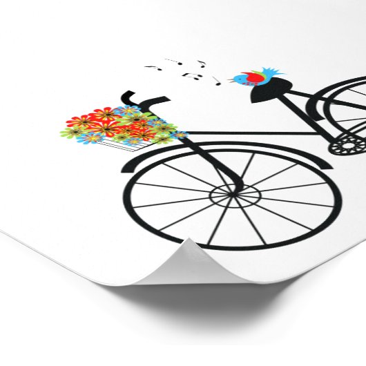 Poster Fleurs de bicyclettes et oiseaux à l'ancienne (Coin)