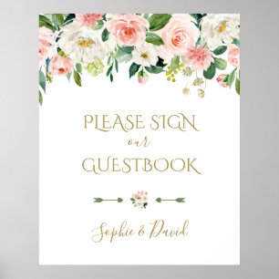 Poster Fleurs de Blush Mariage S'il vous plaît signer not