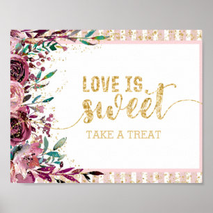 Poster Fleurs de Blush Stripes Gold Confetti L'amour est