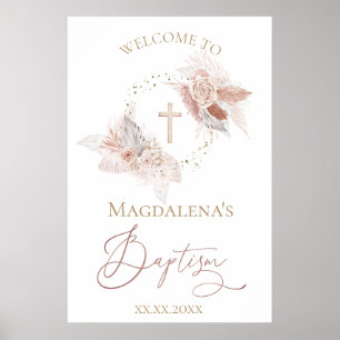 Poster fleurs de boho Baptême signe de bienvenue