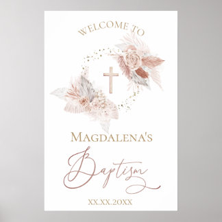 Poster fleurs de boho Baptême signe de bienvenue