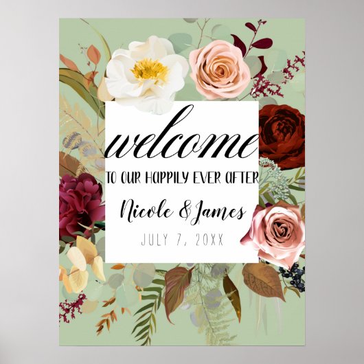 Poster Fleurs de campagne vertes rustiques de mariage de  (Devant)