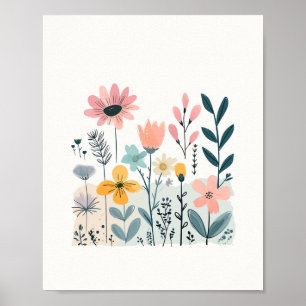 Poster Fleurs de cartons mignonnes Aquarelle Florale Dess