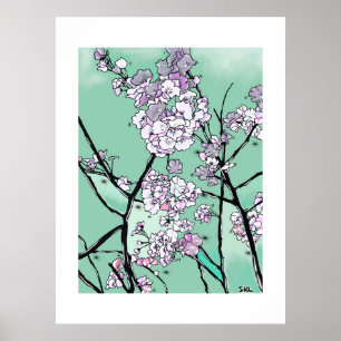 Poster Fleurs de cerisier dans le vent – Art floral minim