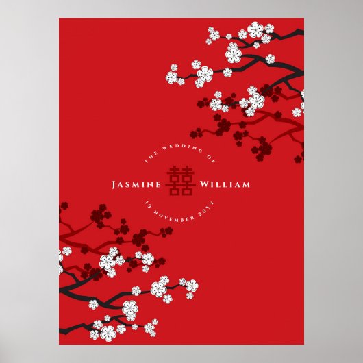 Poster Fleurs de cerisier et double bonheur Mariage chino (Devant)