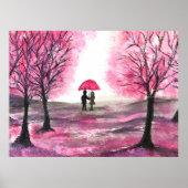 Poster Fleurs de cerisier rustique Amour couple Parapluie (Devant)
