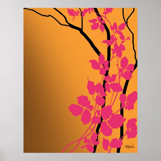 Poster Fleurs de cerisiers de Bella | fuchsia orange mand (Devant)