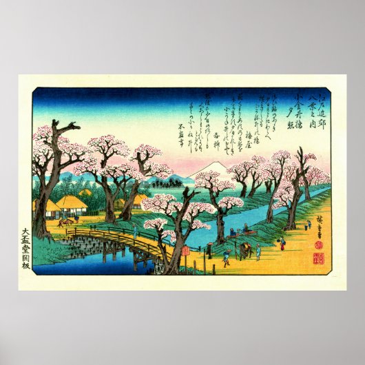 Poster Fleurs de cerisiers et mont Fuji 1838 (Devant)