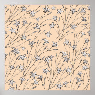 Poster fleurs de cloches motifs transparentes pastel line