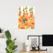 Poster Fleurs de colibri Orange Hollyhocks (Bureau à domicile)