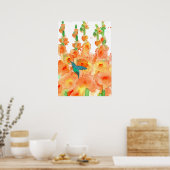 Poster Fleurs de colibri Orange Hollyhocks (Cuisine)