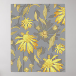 Poster Fleurs de cône gris jaune or moderne