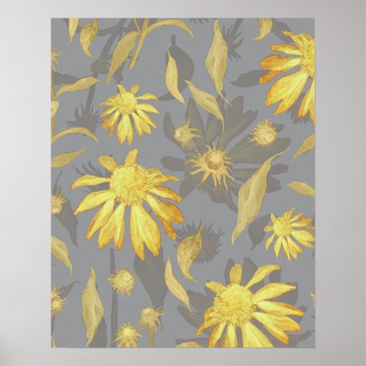 Poster Fleurs de cône gris jaune or moderne (Devant)
