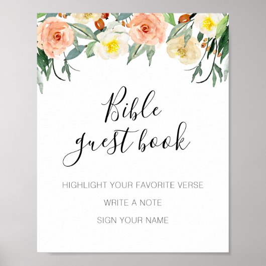Poster Fleurs de corail Bible Guest Book Mariage Sign (Devant)