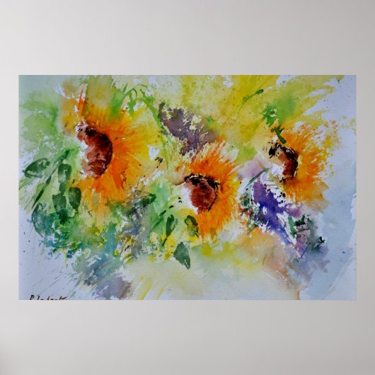 Poster fleurs de couleur aquarelle (Devant)
