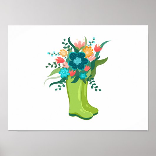 Poster Fleurs de couleurs vives en Bottes vertes (Devant)