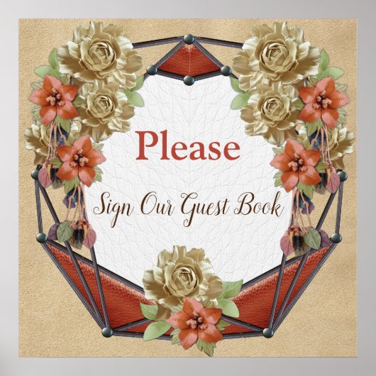 Poster Fleurs de cuir sur Crème Suede livre d'hôtes (Devant)