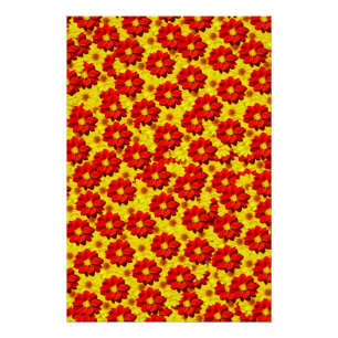 Poster Fleurs de dahlia rouges et jaunes