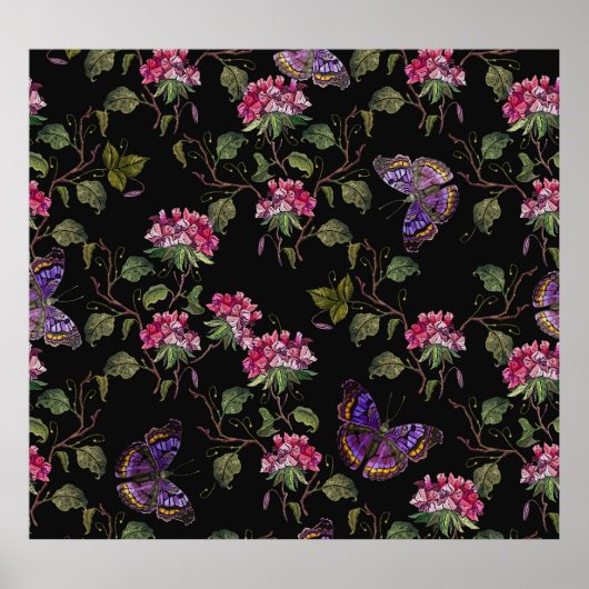 Poster Fleurs de datura brodées : Art Botanique (Devant)