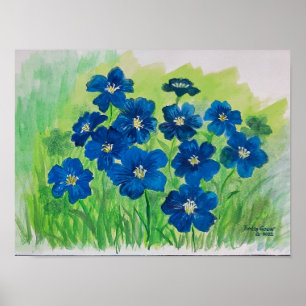 Poster fleurs de drapeau bleu