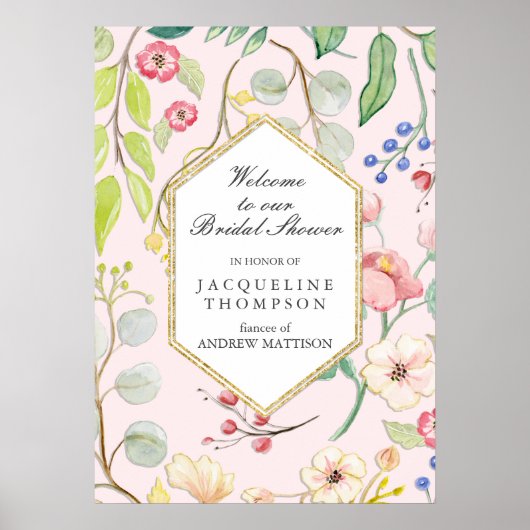 Poster Fleurs De Feuillage Floral Moderne Bienvenue Paste (Devant)