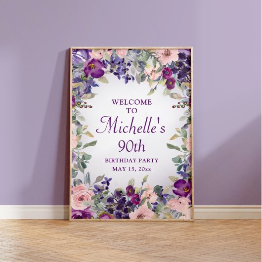 Poster Fleurs de feuillage floral rose pourpre pour 90e a