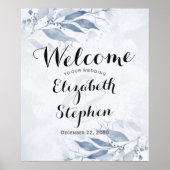 Poster Fleurs de feuilles d'aquarelle bleue Chic Bienvenu (Devant)