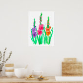 Poster Fleurs de gladiolus Aquarelle violette rose orange (Cuisine)