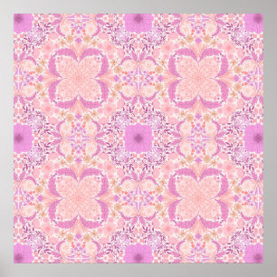 Poster Fleurs de jardin rétro en rose