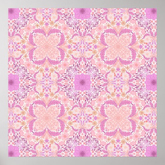 Poster Fleurs de jardin rétro en rose (Devant)