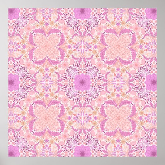 Poster Fleurs de jardin rétro en rose (Devant)