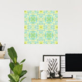 Poster Fleurs de jardin rétro en vert et jaune (Bureau à domicile)