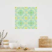 Poster Fleurs de jardin rétro en vert et jaune (Cuisine)