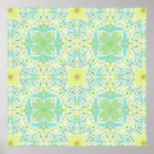 Poster Fleurs de jardin rétro en vert et jaune