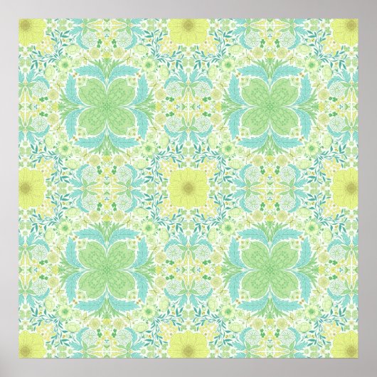 Poster Fleurs de jardin rétro en vert et jaune (Devant)
