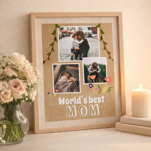 Poster Fleurs de la meilleure maman du monde sur papier a