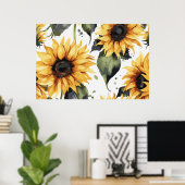 Poster Fleurs de l'aquarelle de tournesol du printemps (Bureau à domicile)