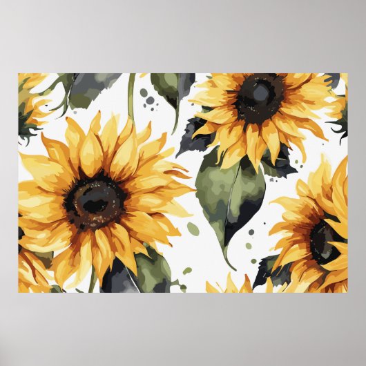 Poster Fleurs de l'aquarelle de tournesol du printemps (Devant)