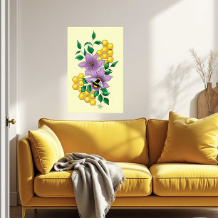 Poster Fleurs de lavande de bourdon Jaune