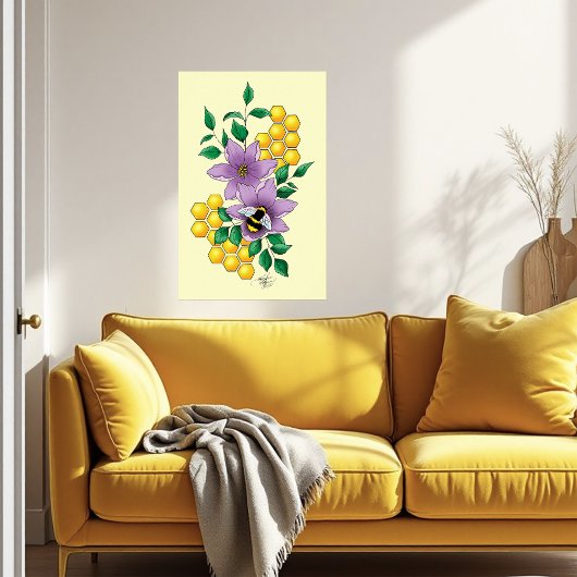 Poster Fleurs de lavande de bourdon Jaune